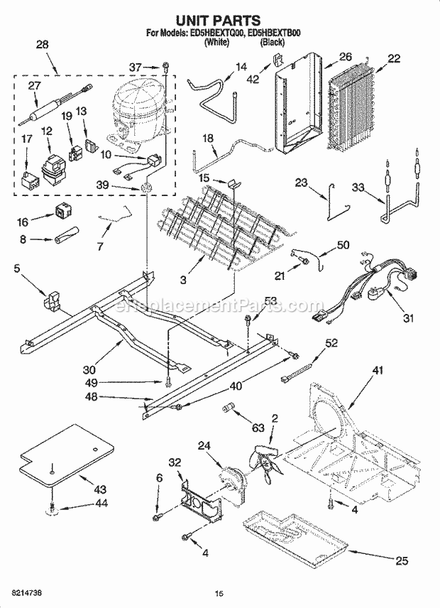 Whirlpool ED5HBEXTB00 Side-By-Side Refrigerator Unit Parts Diagram