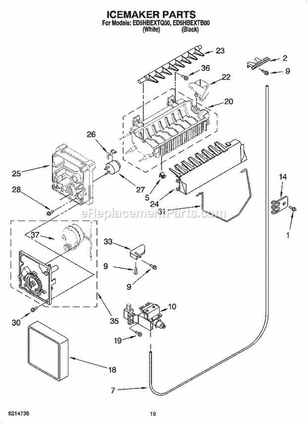 Whirlpool ED5HBEXTB00 Side-By-Side Refrigerator Icemaker Parts, Optional Parts (Not Included) Diagram