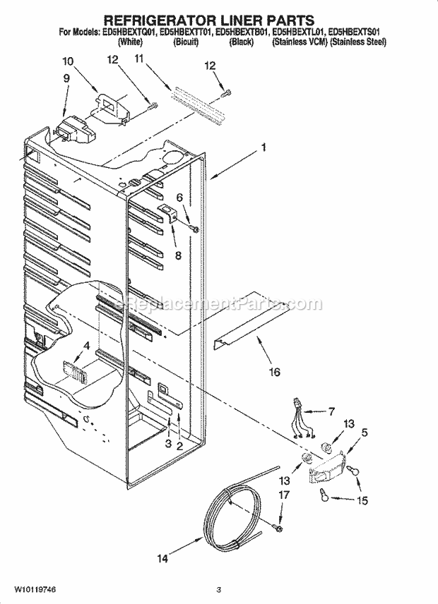 Whirlpool ED5HBEXTQ01 Side-By-Side Refrigerator Refrigerator Liner Parts Diagram