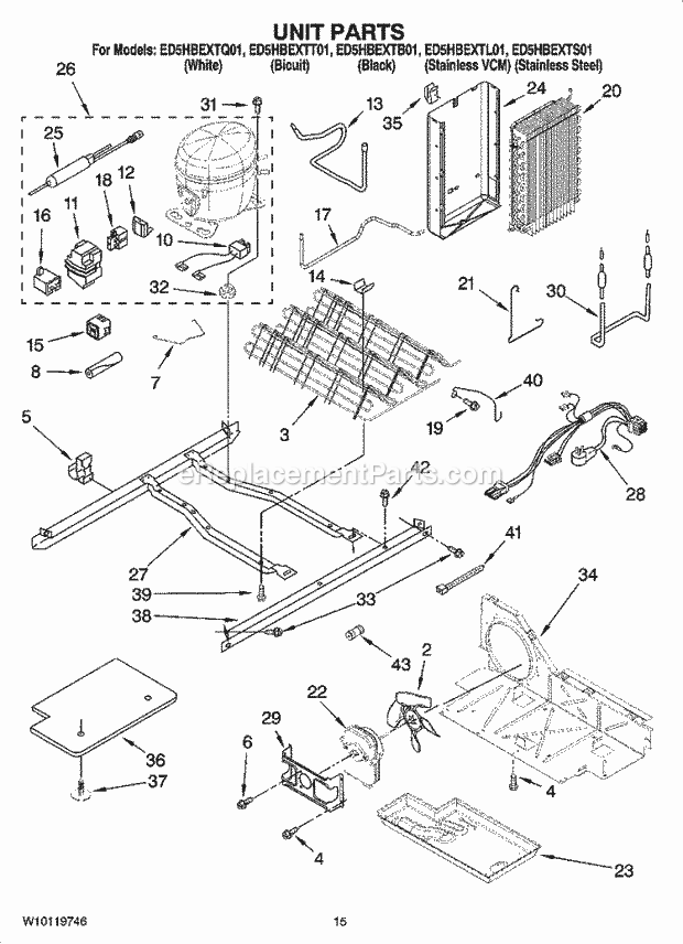 Whirlpool ED5HBEXTQ01 Side-By-Side Refrigerator Unit Parts Diagram