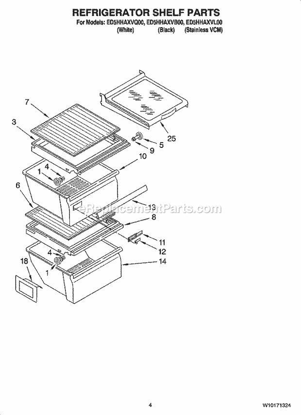 Whirlpool ED5HHAXVB00 Side-By-Side Refrigerator Refrigerator Shelf Parts Diagram