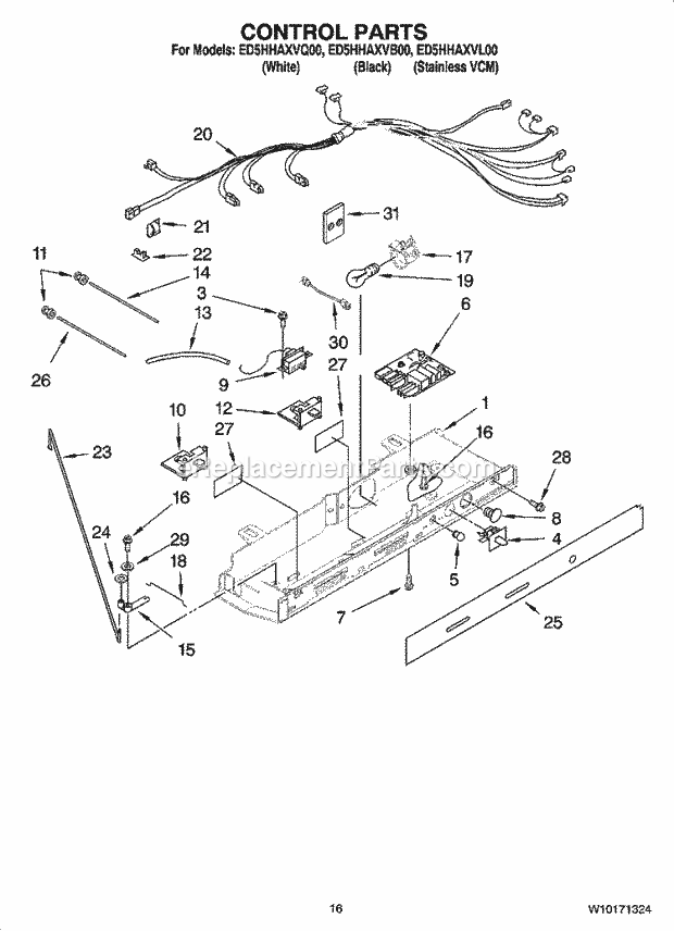 Whirlpool ED5HHAXVB00 Side-By-Side Refrigerator Control Parts Diagram