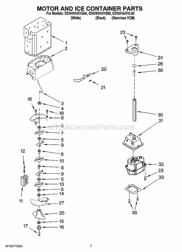 Whirlpool ED5HHAXVB00 Side-By-Side Refrigerator Motor and Ice Container Parts Diagram