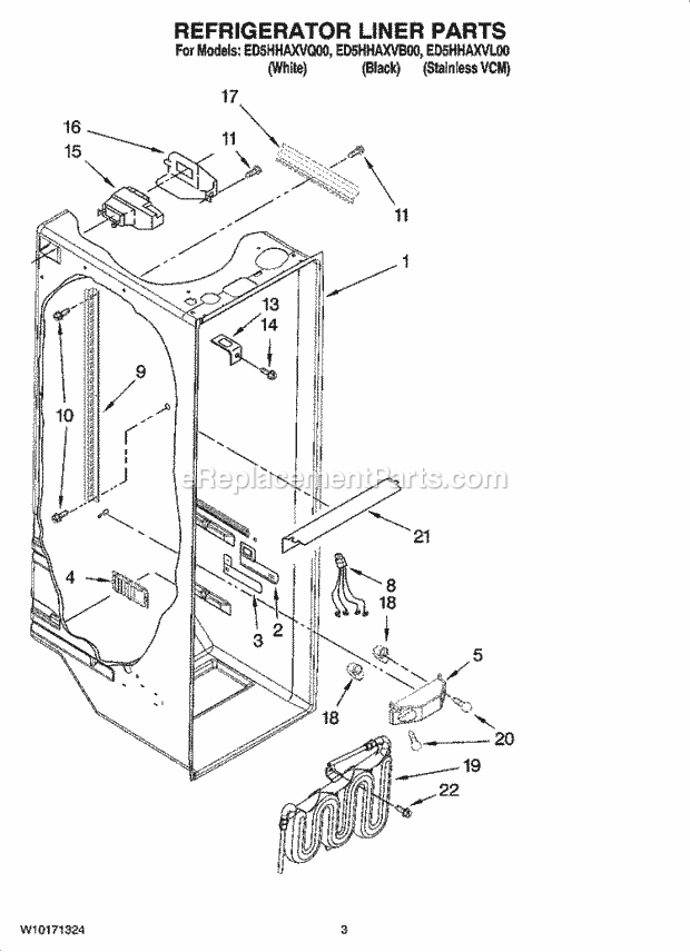 Whirlpool ED5HHAXVL00 Side-By-Side Refrigerator Refrigerator Liner Parts Diagram