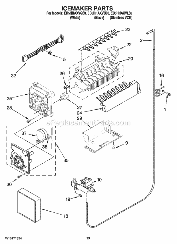 Whirlpool ED5HHAXVL00 Side-By-Side Refrigerator Icemaker Parts, Optional Parts (Not Included) Diagram