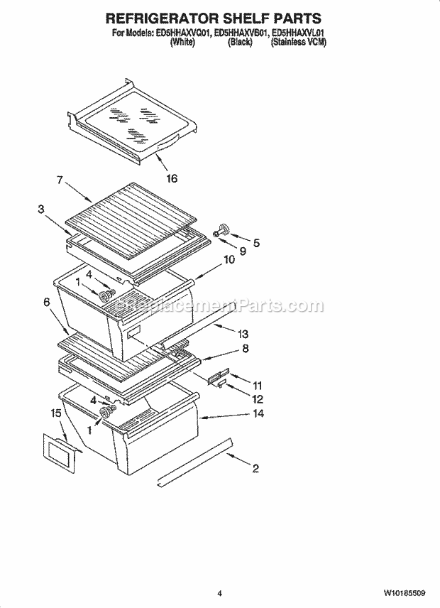 Whirlpool ED5HHAXVL01 Side-By-Side Refrigerator Refrigerator Shelf Parts Diagram