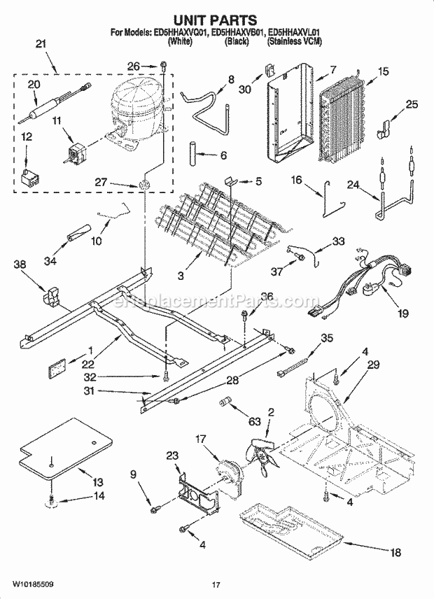 Whirlpool ED5HHAXVL01 Side-By-Side Refrigerator Unit Parts Diagram