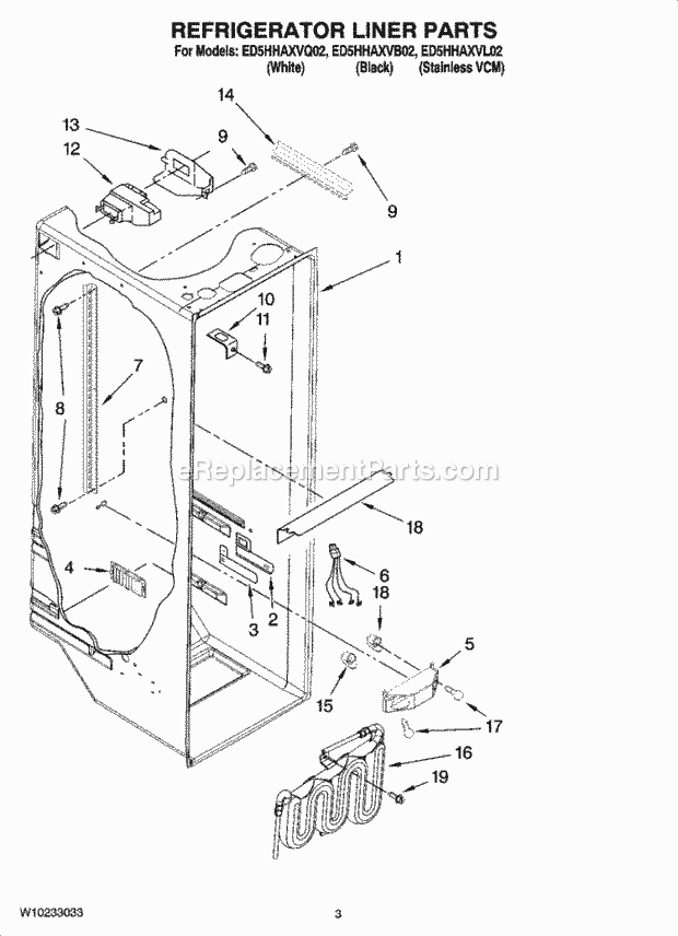 Whirlpool ED5HHAXVL02 Side-By-Side Refrigerator Refrigerator Liner Parts Diagram