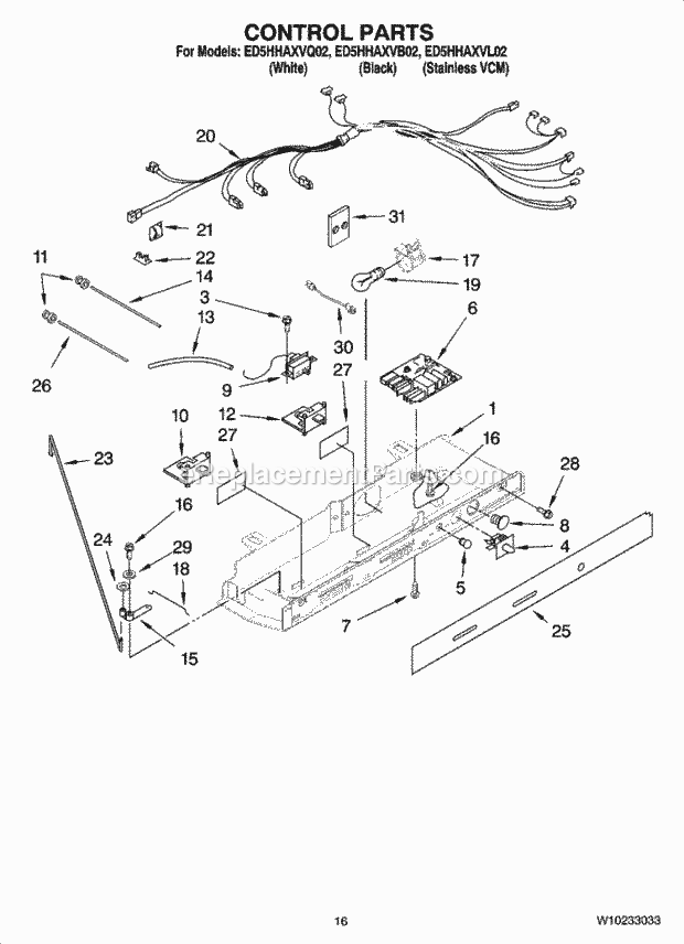 Whirlpool ED5HHAXVL02 Side-By-Side Refrigerator Control Parts Diagram