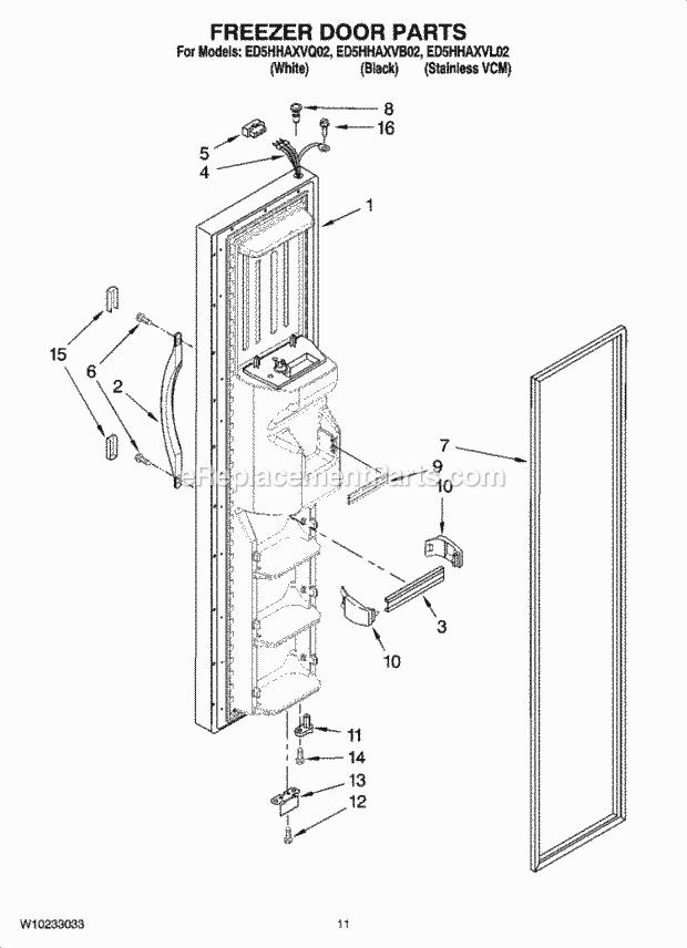 Whirlpool ED5HHAXVL02 Side-By-Side Refrigerator Freezer Door Parts Diagram