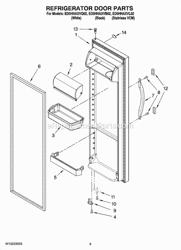 Whirlpool ED5HHAXVL02 Side-By-Side Refrigerator Refrigerator Door Parts Diagram