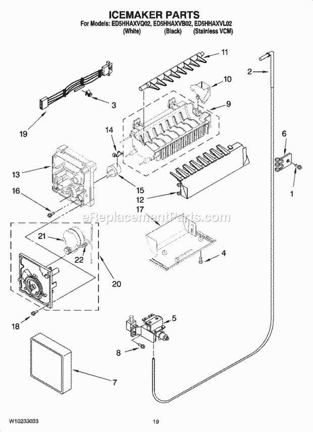 Whirlpool ED5HHAXVQ02 Side-By-Side Refrigerator Icemaker Parts, Optional Parts (Not Included) Diagram
