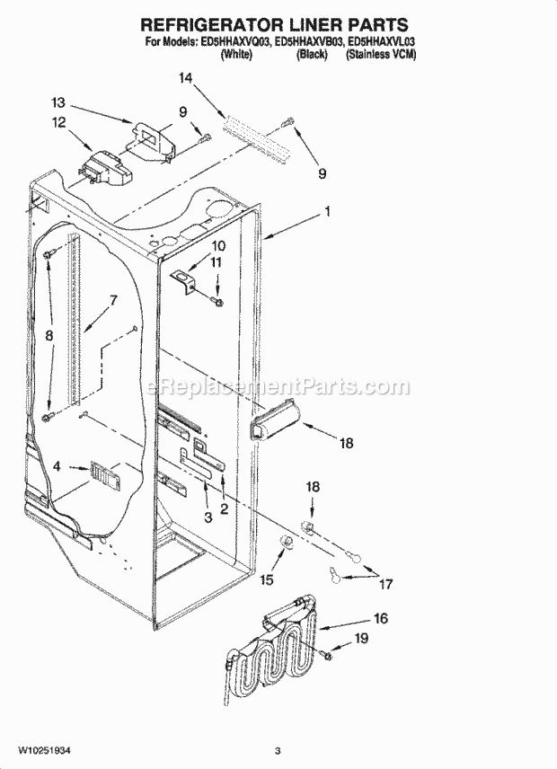 Whirlpool ED5HHAXVQ03 Side-By-Side Refrigerator Refrigerator Liner Parts Diagram