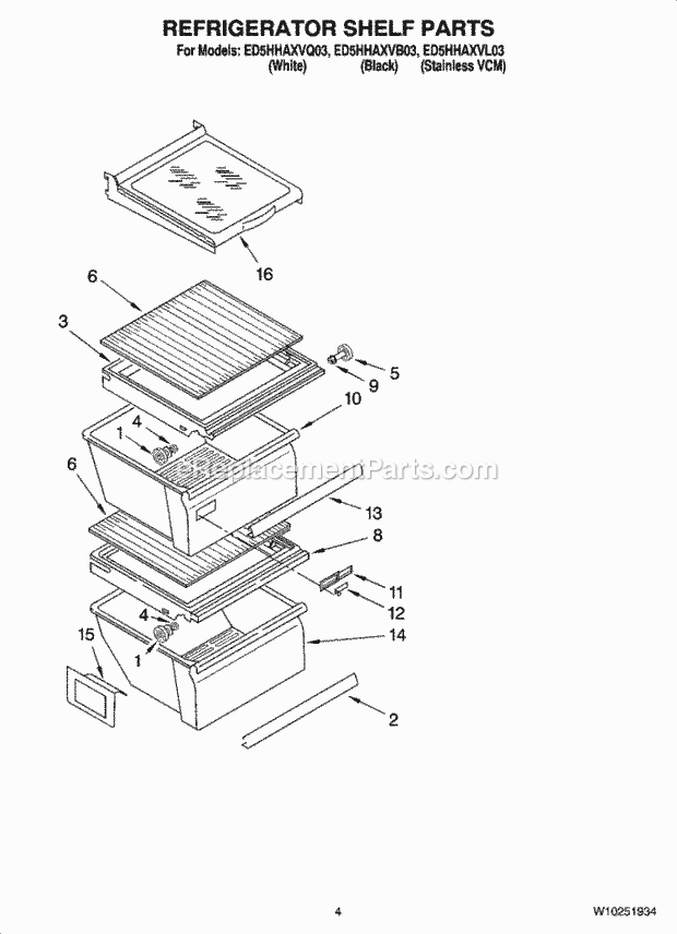 Whirlpool ED5HHAXVQ03 Side-By-Side Refrigerator Refrigerator Shelf Parts Diagram