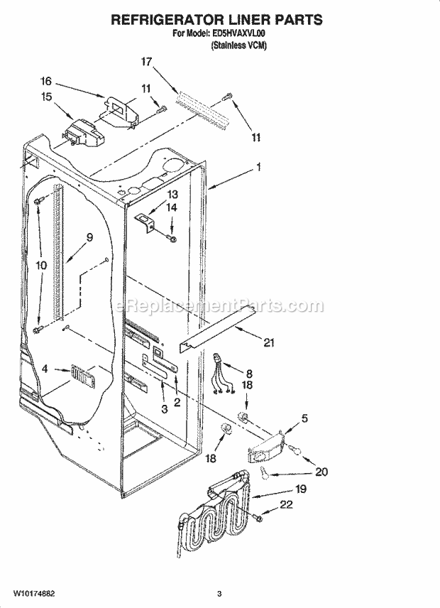 Whirlpool ED5HVAXVL00 Side-By-Side Refrigerator Refrigerator Liner Parts Diagram