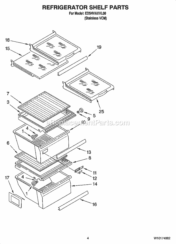 Whirlpool ED5HVAXVL00 Side-By-Side Refrigerator Refrigerator Shelf Parts Diagram