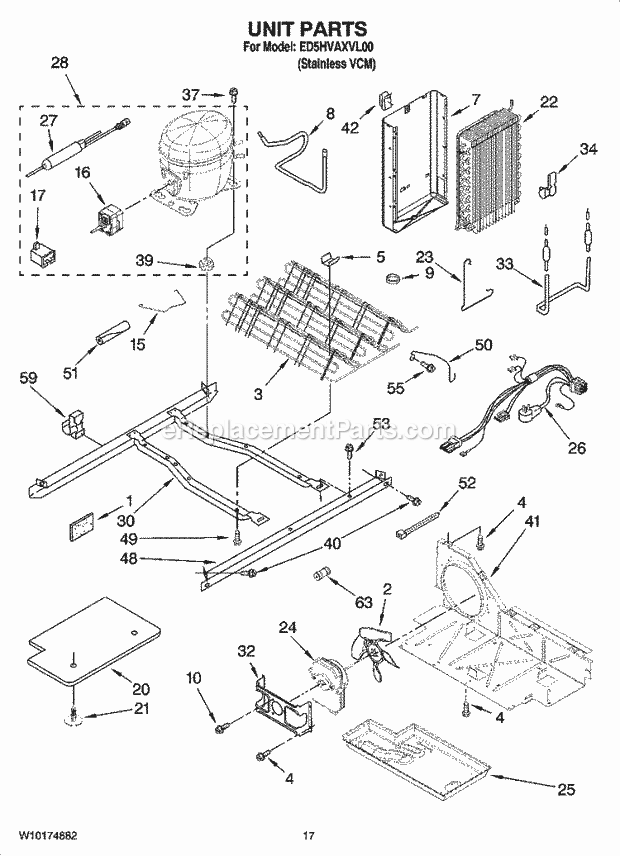 Whirlpool ED5HVAXVL00 Side-By-Side Refrigerator Unit Parts Diagram