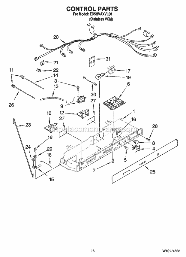 Whirlpool ED5HVAXVL00 Side-By-Side Refrigerator Control Parts Diagram