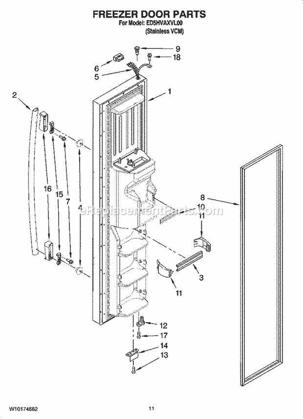 Whirlpool ED5HVAXVL00 Side-By-Side Refrigerator Freezer Door Parts Diagram