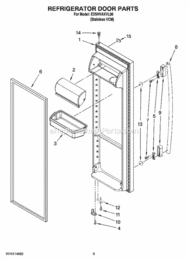 Whirlpool ED5HVAXVL00 Side-By-Side Refrigerator Refrigerator Door Parts Diagram