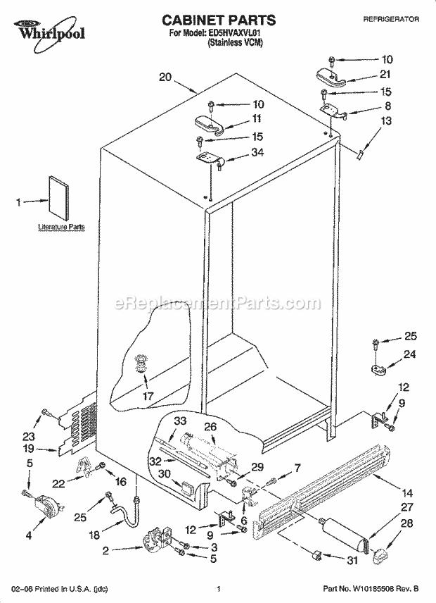 Whirlpool ED5HVAXVL01 Side-By-Side Refrigerator Cabinet Parts Diagram