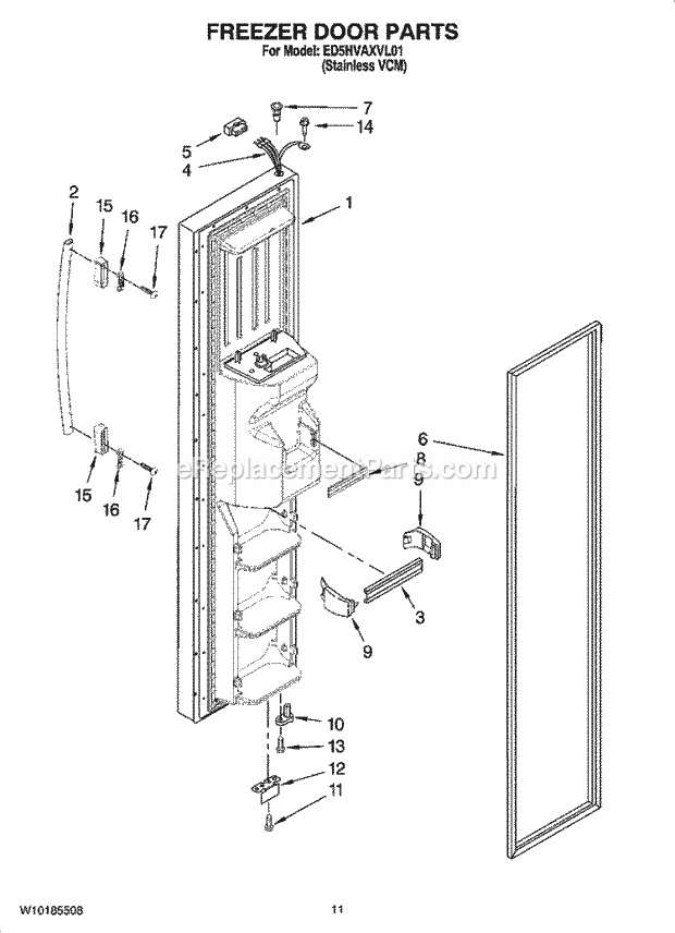Whirlpool ED5HVAXVL01 Side-By-Side Refrigerator Freezer Door Parts Diagram