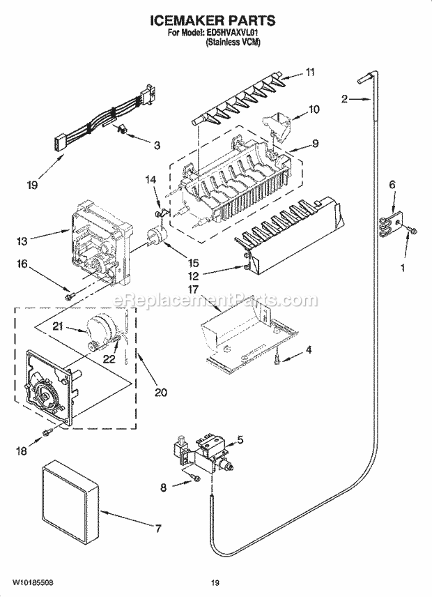 Whirlpool ED5HVAXVL01 Side-By-Side Refrigerator Icemaker Parts Diagram