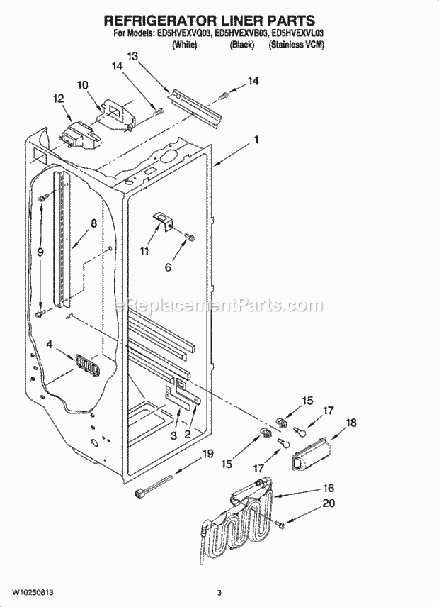 Whirlpool ED5HVEXVL03 Side-By-Side Refrigerator Refrigerator Liner Parts Diagram