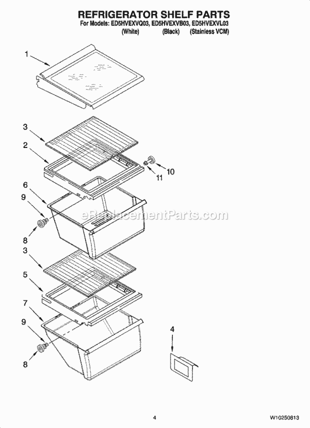 Whirlpool ED5HVEXVL03 Side-By-Side Refrigerator Refrigerator Shelf Parts Diagram