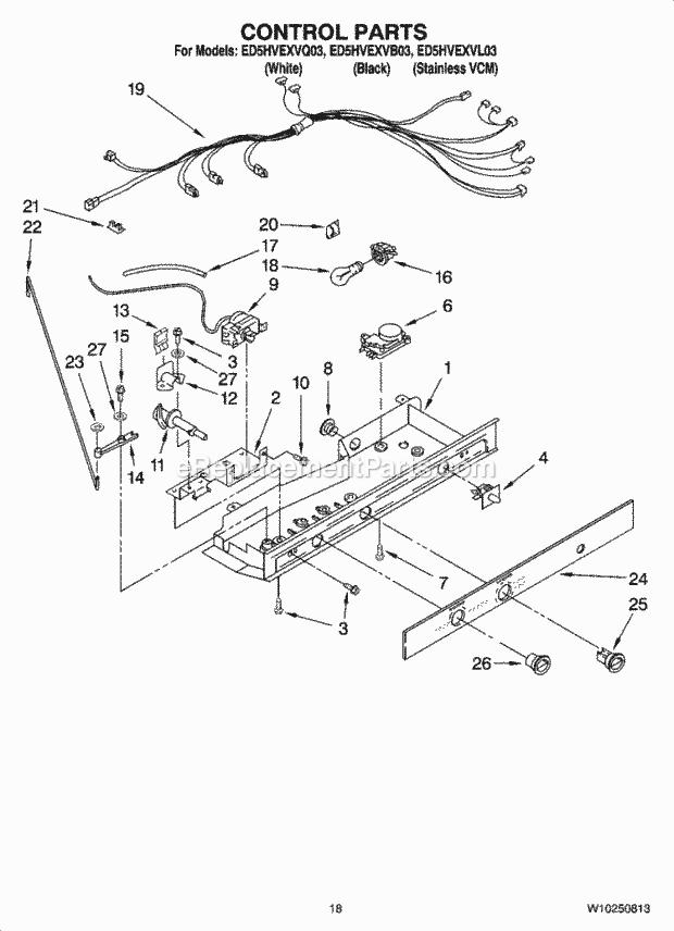 Whirlpool ED5HVEXVL03 Side-By-Side Refrigerator Control Parts Diagram