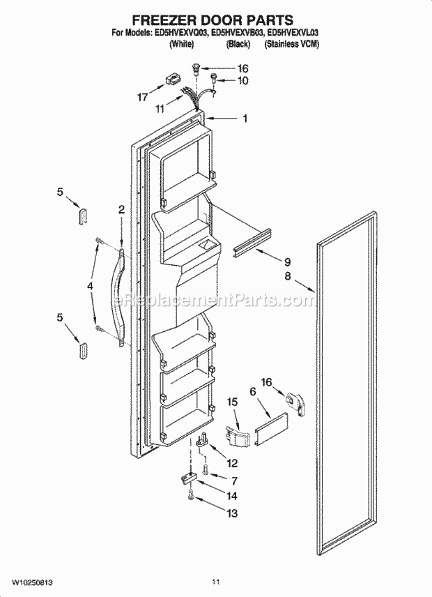 Whirlpool ED5HVEXVL03 Side-By-Side Refrigerator Freezer Door Parts Diagram