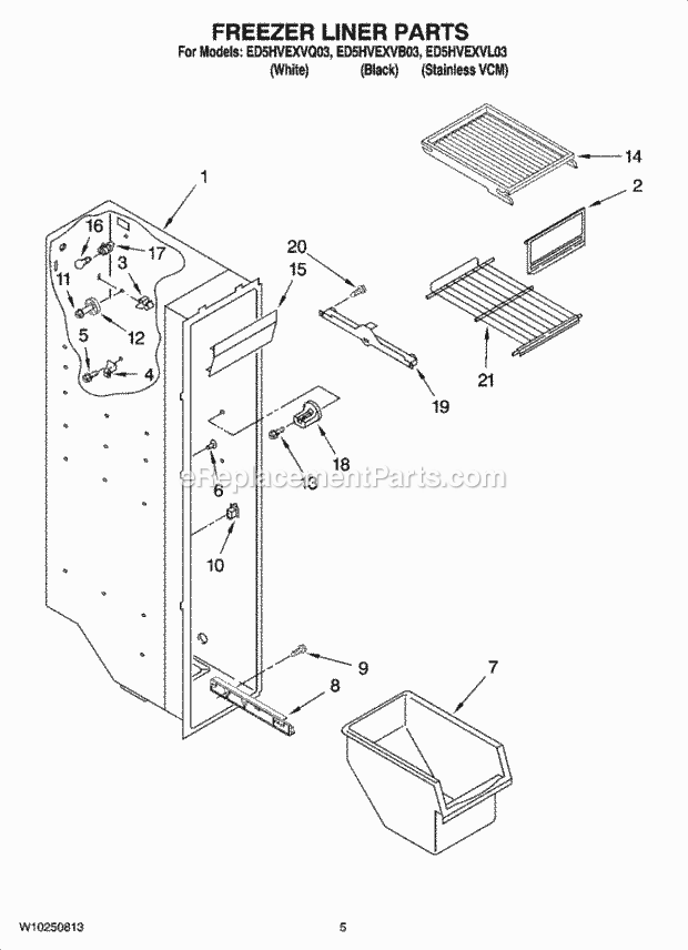 Whirlpool ED5HVEXVL03 Side-By-Side Refrigerator Freezer Liner Parts Diagram