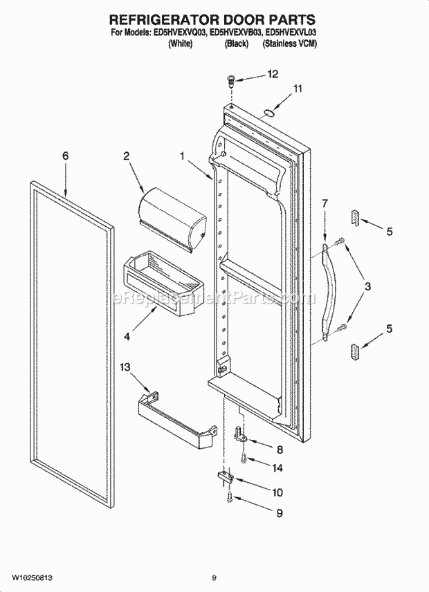 Whirlpool ED5HVEXVL03 Side-By-Side Refrigerator Refrigerator Door Parts Diagram