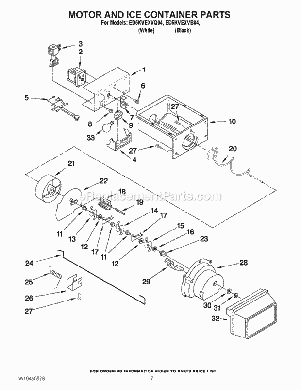 Whirlpool ED5KVEXVQ04 Side-By-Side Refrigerator Motor and Ice Container Parts Diagram