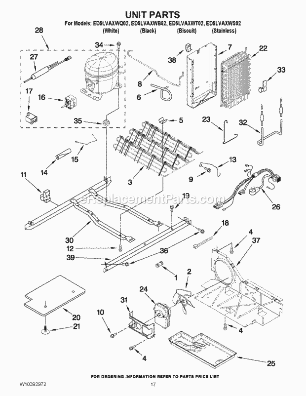 Whirlpool ED5LVAXWS02 Side-By-Side Refrigerator Unit Parts Diagram