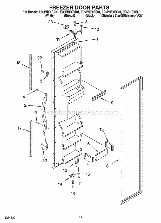 Whirlpool ED5PHEXRT01 Side-By-Side Refrigerator Freezer Door Parts Diagram