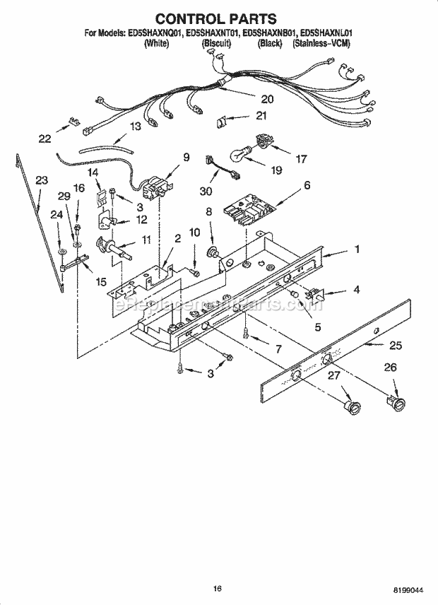 Whirlpool ED5SHAXNL01 Side-By-Side Refrigerator Control Parts Diagram