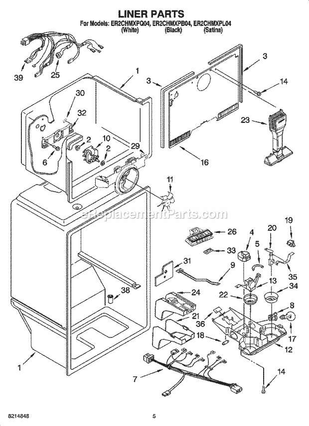 Whirlpool ER2CHMXPB04 Top Freezer Top-Mount Refrigerator Liner Parts Diagram