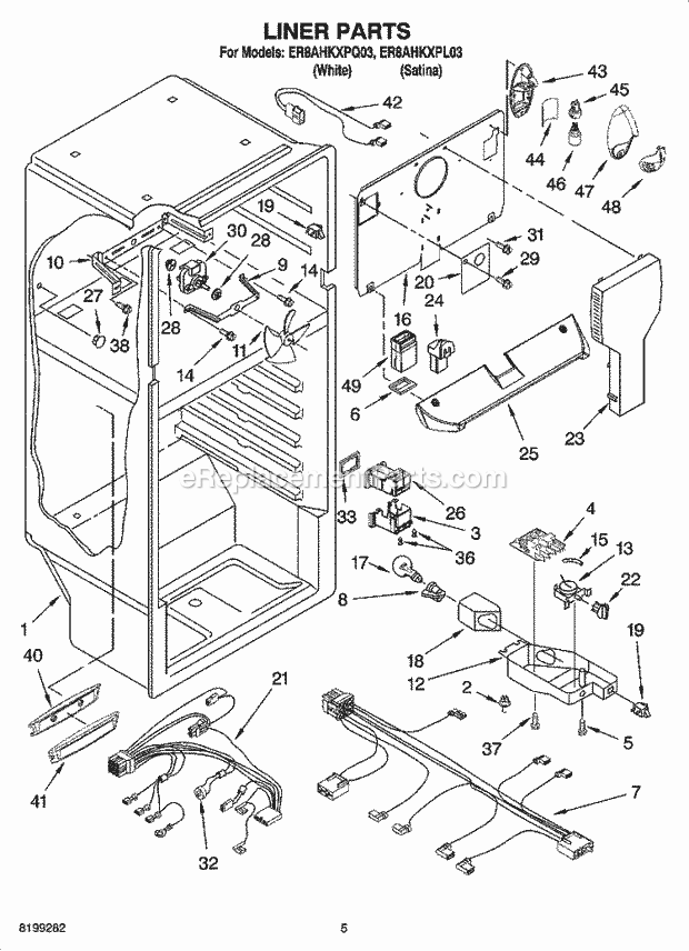 Whirlpool ER8AHKXPL03 Top Freezer Top-Mount Refrigerator Liner Parts Diagram