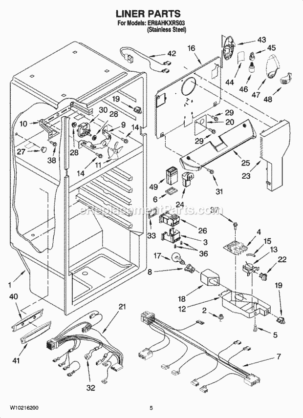 Whirlpool ER8AHKXRS03 Top Freezer Top-Mount Refrigerator Liner Parts Diagram