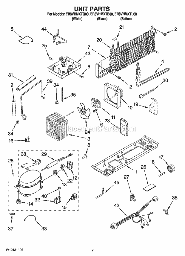 Whirlpool ER8VHMXTL00 Top Freezer Top-Mount Refrigerator Unit Parts Diagram