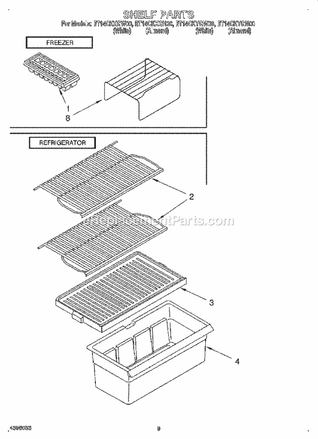 Whirlpool ET14CKXGW00 Top Freezer Top-Mount Refrigerator Shelf, Lit/Optional Diagram