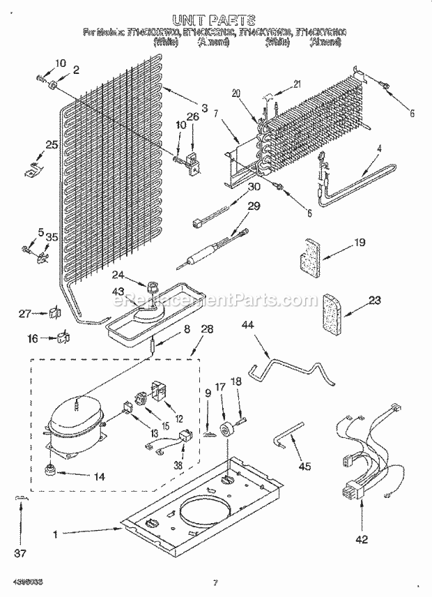 Whirlpool ET14CKXGW00 Top Freezer Top-Mount Refrigerator Unit Diagram