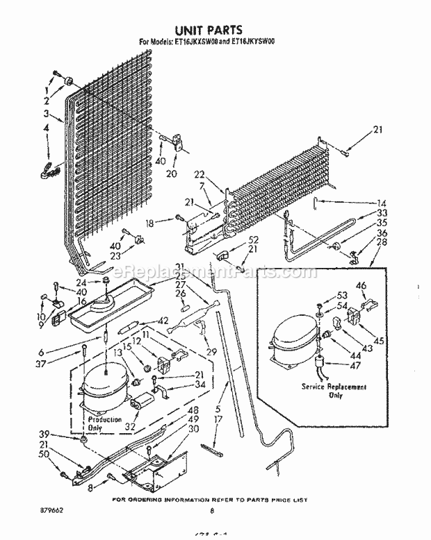 Whirlpool ET16JKXSW00 Top Freezer Refrigerator Unit Diagram