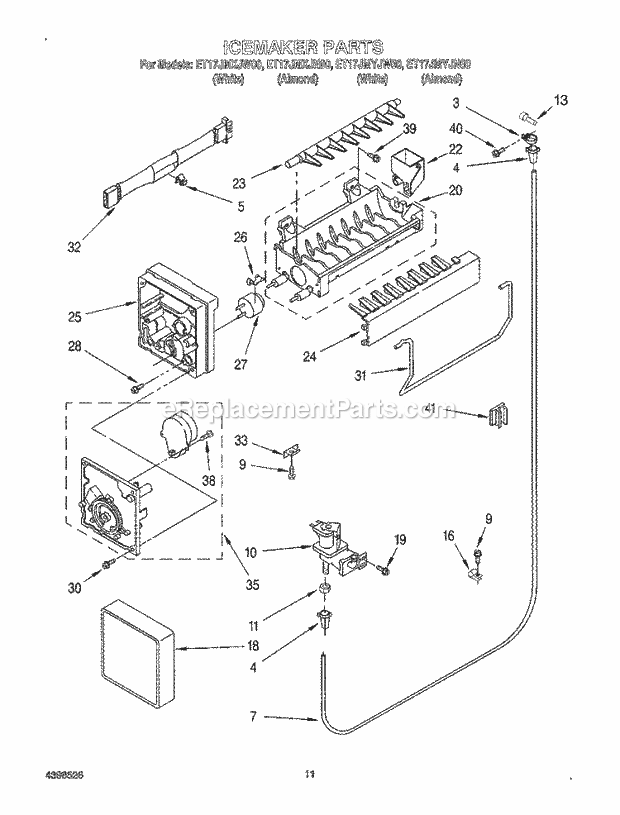 Whirlpool ET17JMXJW00 Top Freezer Top-Mount Refrigerator Icemaker Diagram