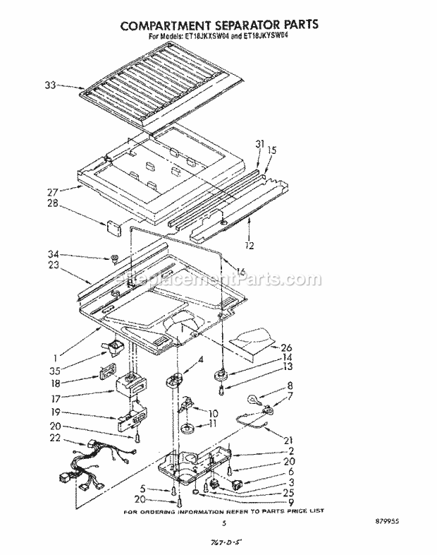 Whirlpool ET18JKYSN04 Top Freezer Refrigerator Compartment Separator Diagram