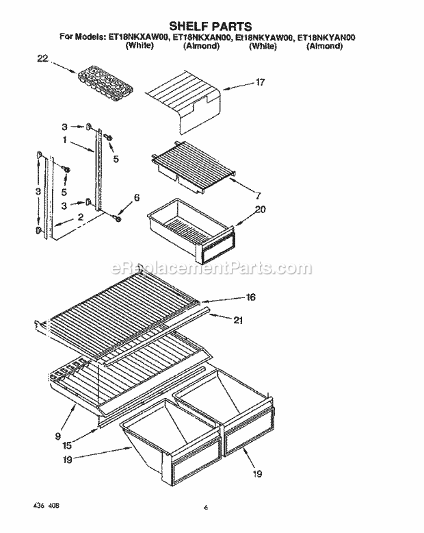 Whirlpool ET18NKYAN00 Refrigerator Shelf Diagram