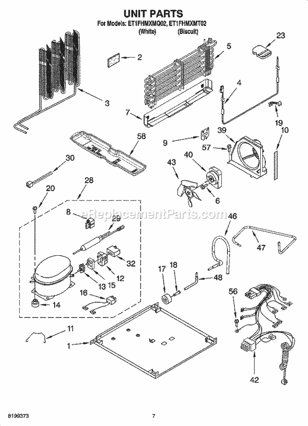 Whirlpool ET1FHMXMT02 Top Freezer Top-Mount Refrigerator Unit Parts Diagram