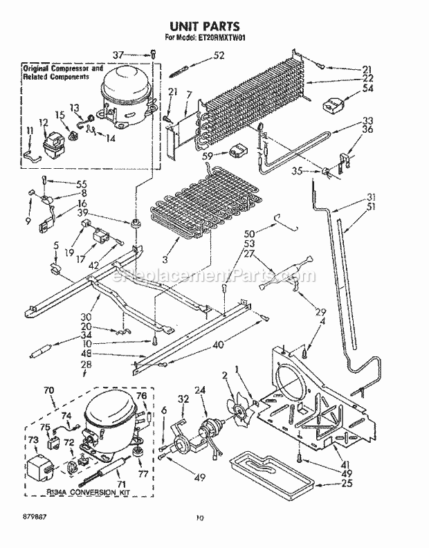 Whirlpool ET20RMXTN01 Top Freezer Refrigerator Unit Diagram