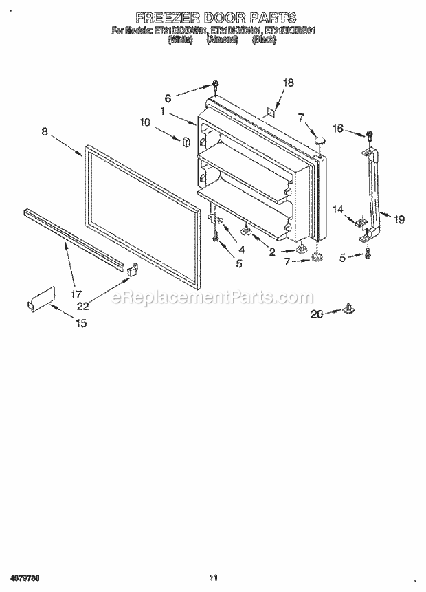 Whirlpool ET21DKXDB01 Top Freezer Refrigerator Freezer Door, Lit/Optional Diagram